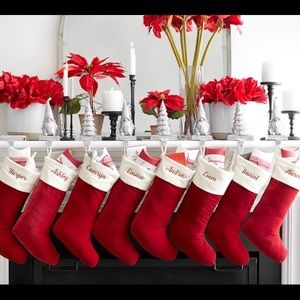 Pottery Barn Classic Velvet Red Stocking Ivory Cuff NWT 6 each